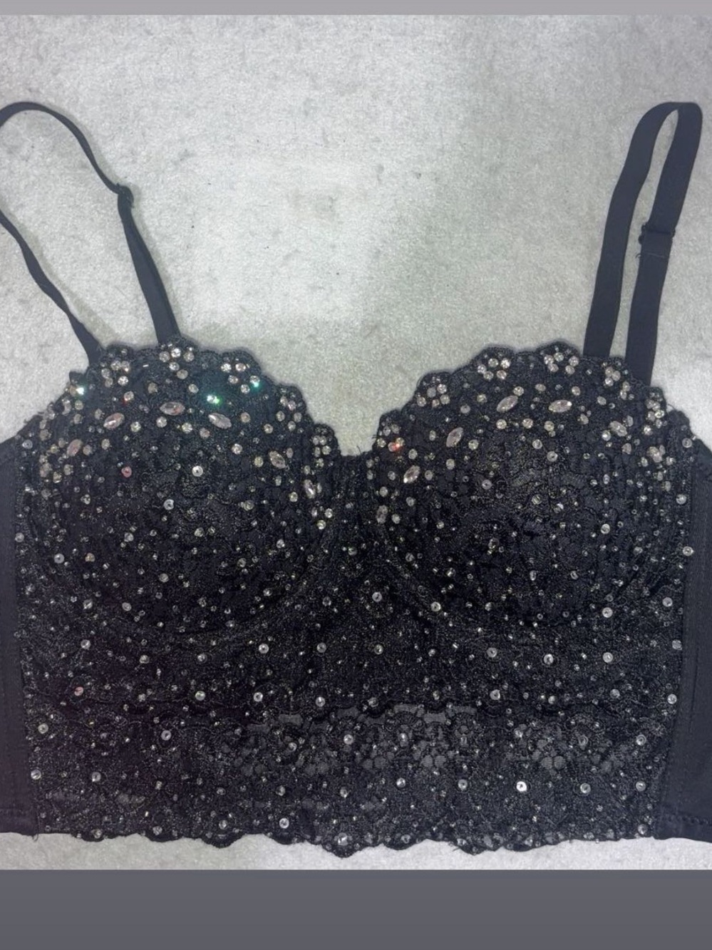 Black Sequin Lace Longline Bralette Top